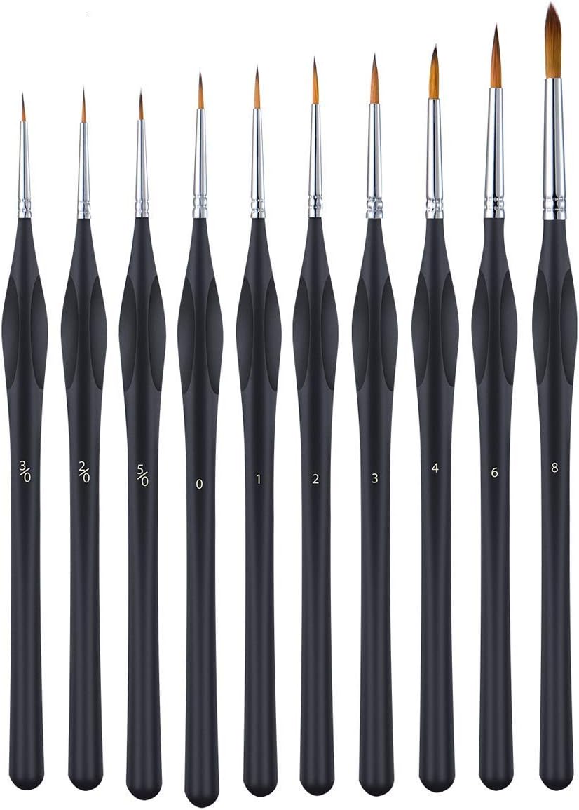 ATMOKO 10 PCS Fine Detail Brushes, Miniature Detail Paint Brushes with Triangular Handles, Micro Detail Brush for Fine Detailing & Art Painting, Acrylic, Watercolor, Oil, Models-Black