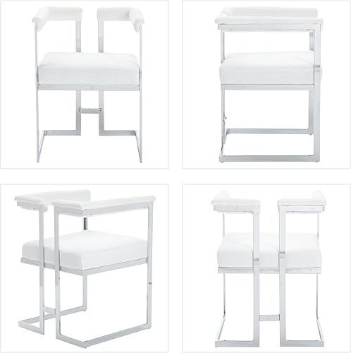 Miniatura 5 de DUOMAY Juego de 2 sillas de comedor modernas, con brazo tapizado de lino, silla de recepción de salón con acabado cromado, elegantes sillas