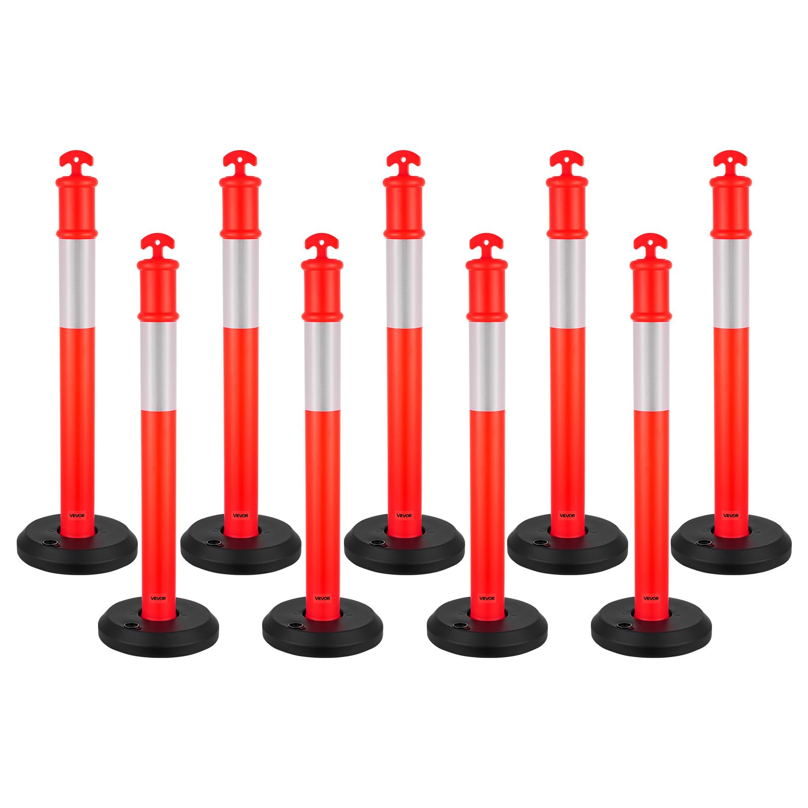 VEVOR 9 Pack Traffic Delineator Posts, 48 inches Traffic Safety Cones with Fillable Base and Reflective Strips, Heavy Duty Delineator Posts for