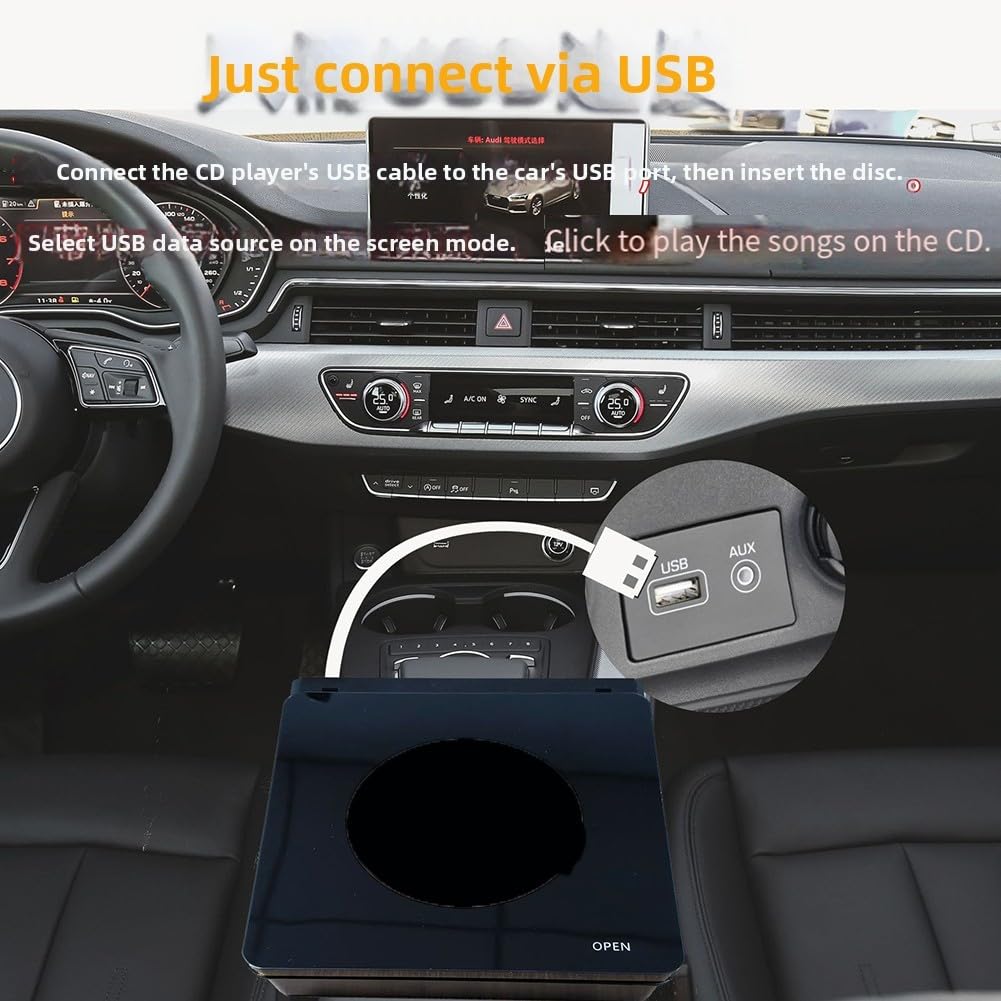 Reproductor de CD para coche con conexión USB para sistemas de navegación de pantalla grande Android, unidad de disco externa compacta de material negro para audio claro y fácil instalación en