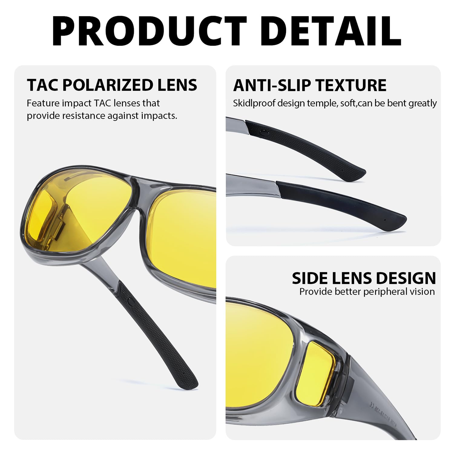 VIEWBETTER® Fit Over Night Vision Occhiali per Donne Uomini Lenti Gialle Occhiali per Guida Notturna Antiriflesso Polarizzato N4106