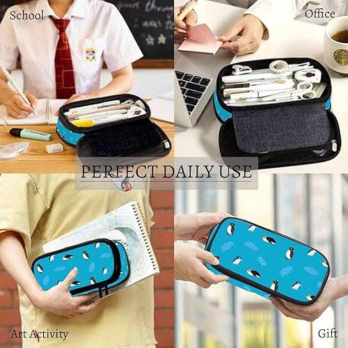 Miniatura 4 de Yekiua Portalápices de pingüino, diseño antártico, lindo animal de dibujos animados, gran capacidad, estuche multiusos para maquillaje, oficina,