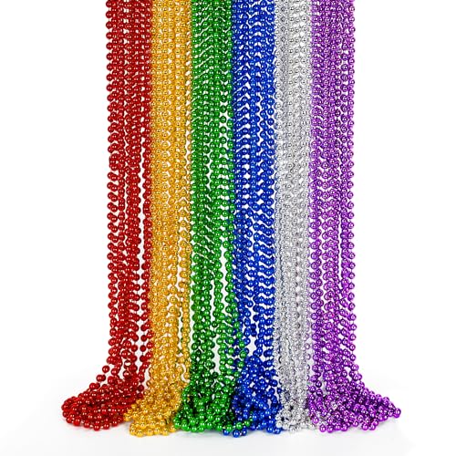 EOBOH 72PCS Mardi Gras Beads, Metallic 10 Kinds Bead Necklace Party Favors, 33' Mardi Gras Necklace...