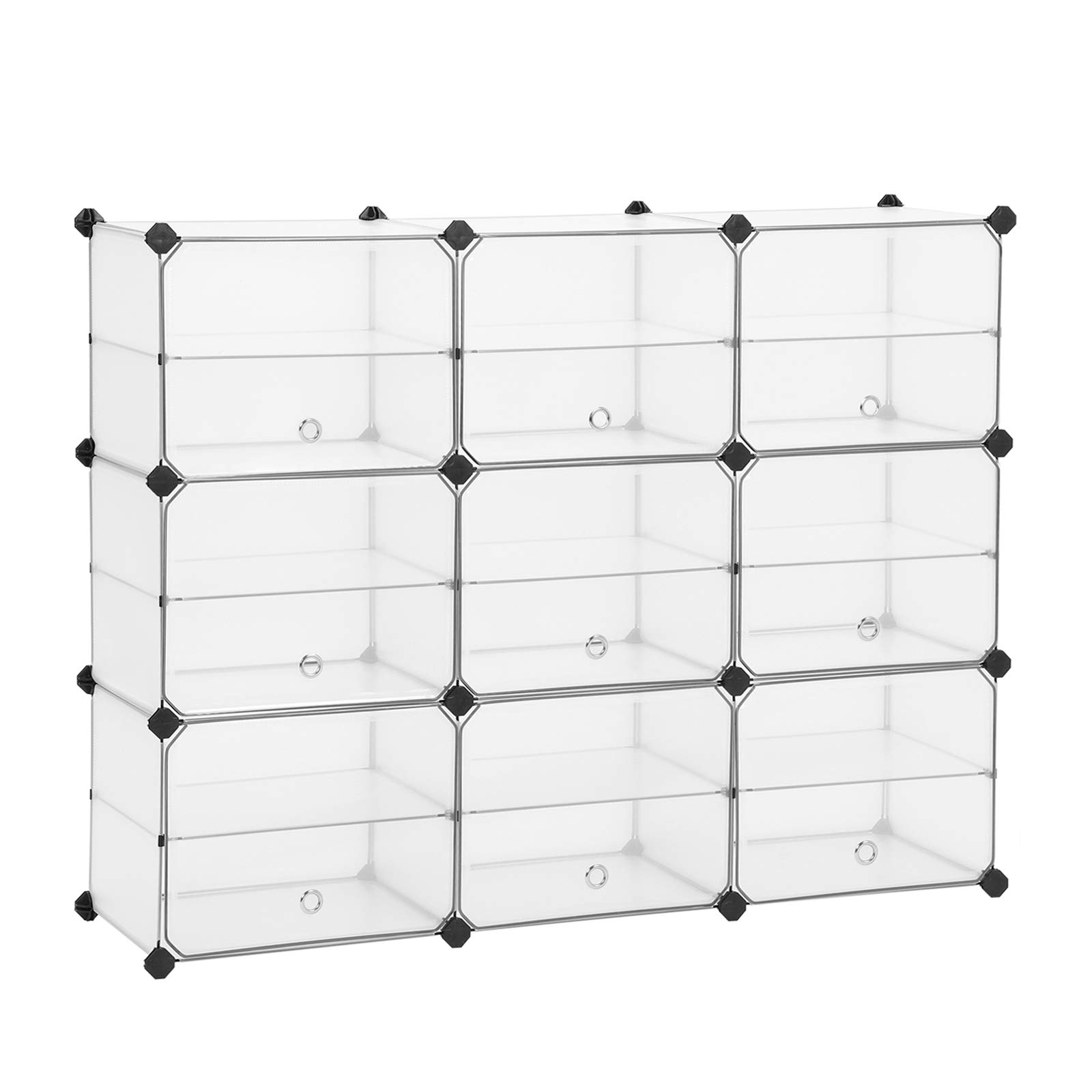 SONGMICS Armoire de Rangement Modulable avec Portes, Étagère à Chaussures, Organiseur en Plastique avec Séparateurs, Maillet en
