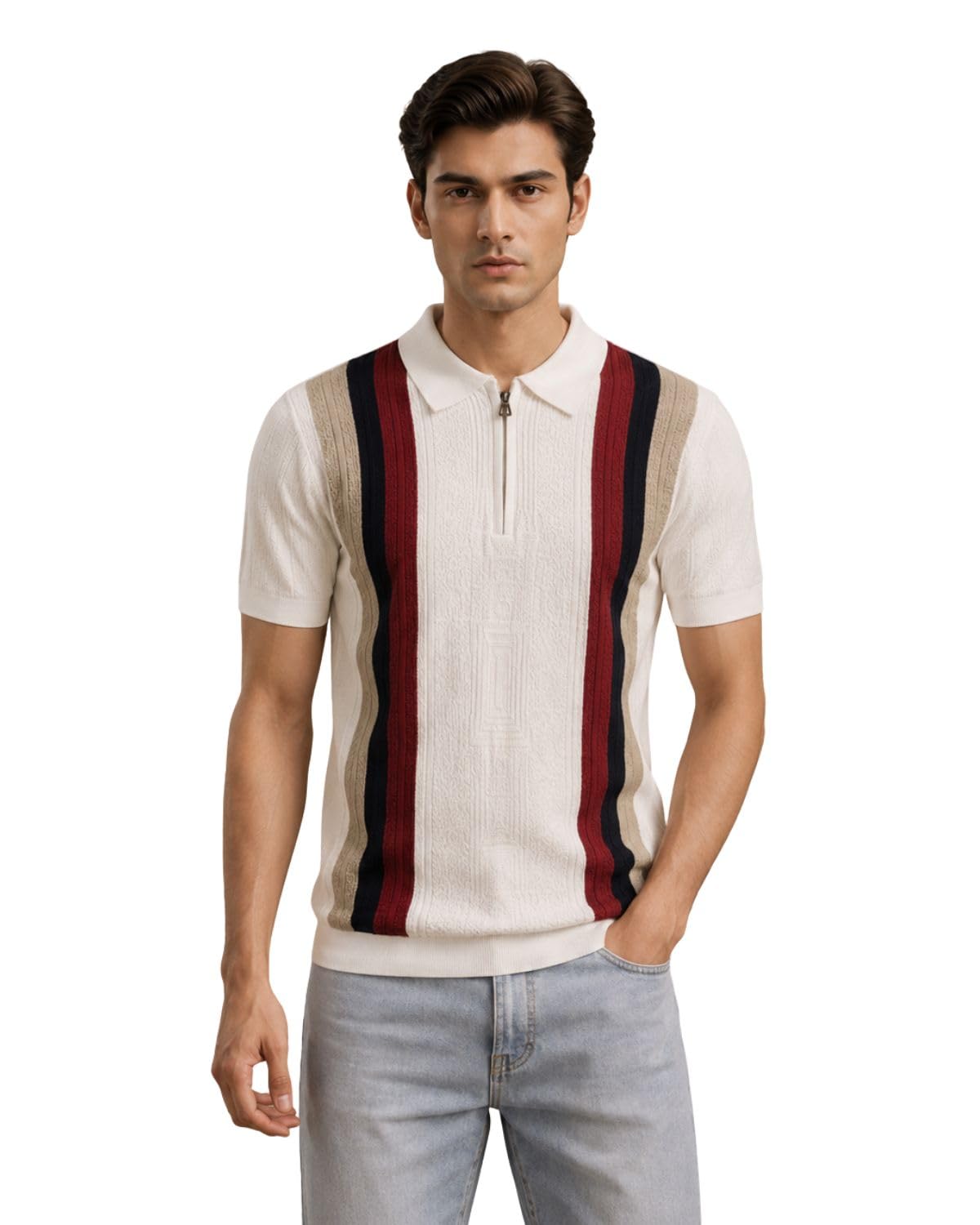 sovex Men's White Striped 100% Cotton Polo T-Shirt-picture-56