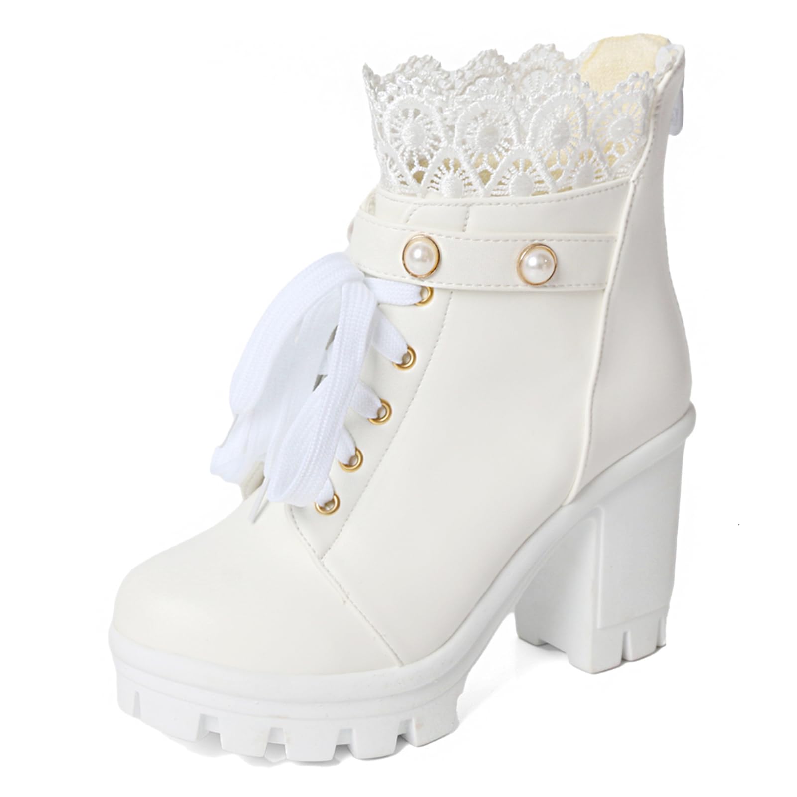 MEOTINA Women Platform Boots Black Chunky Heel Ankle Booties Lace Buckle Combat Boots with Zipper High Heel Goth Shoes