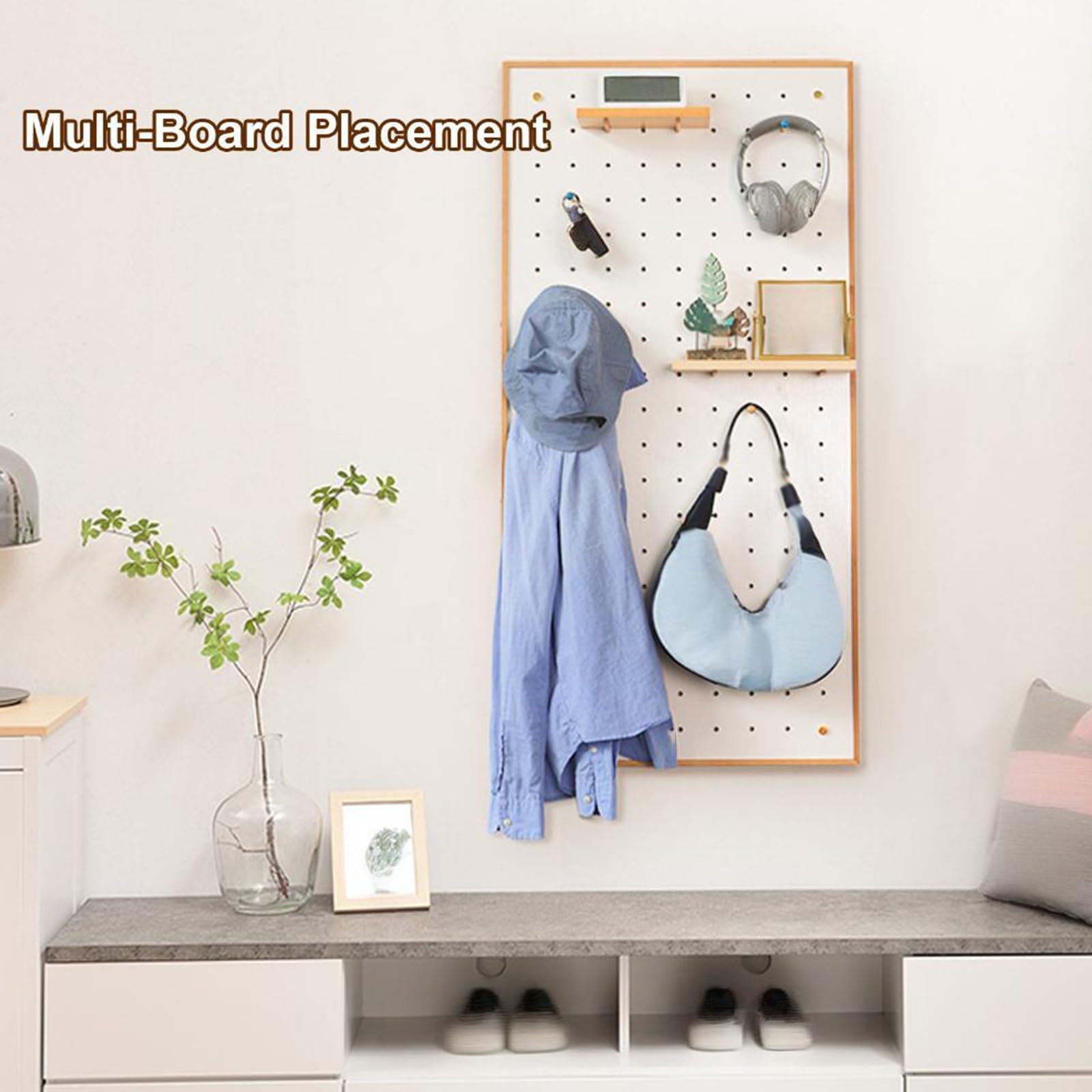 Wandmontierte Lochwand mit Zubehör, Holz-Organizer-Display für Schlafzimmer, Zuhause, Büro, Bastelraum, Hängende Hölzerne Pegboard