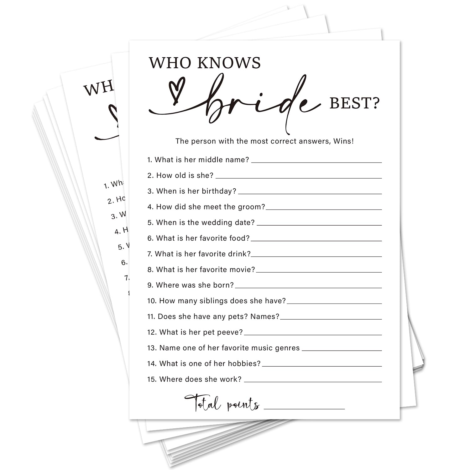 bxtala Bridal Shower Game Cards, Who Knows The Bride Best, Bride and Groom Party Fun Activities, 30 Game Cards, Engagement Wedding Party Supplies