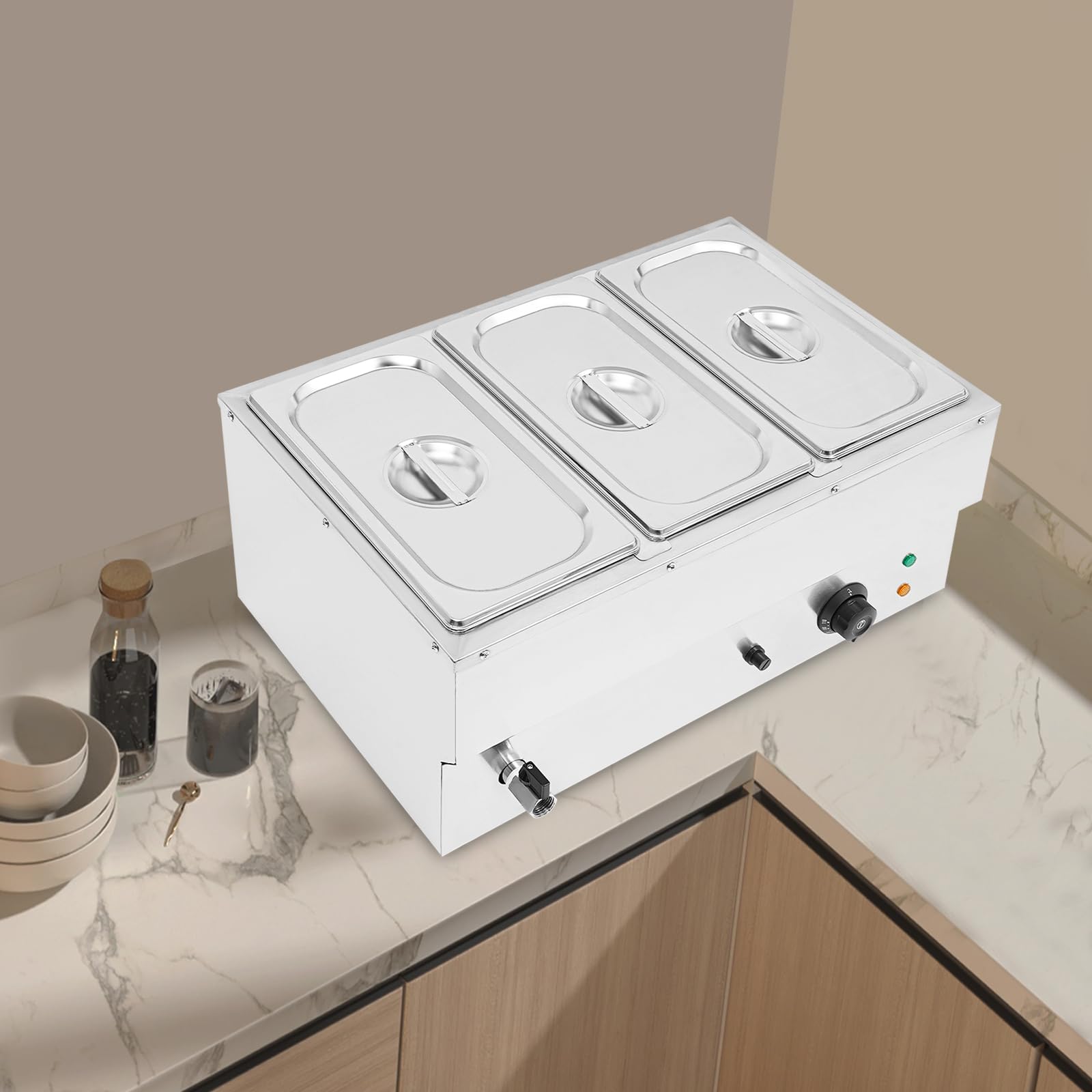 Gastronorm Bain Marie, 3 x 7 l, 850 W, scaldavivande caldo, in acciaio inox, gamma di temperatura 30 – 85 °C, contenitore professionale per ristoranti, mense