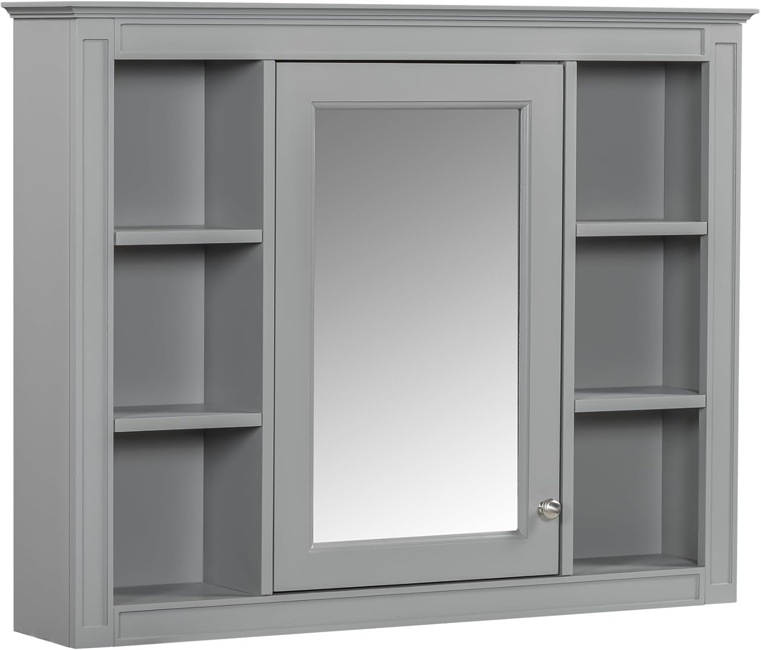 LUMISOL Wall Mounted Bathroom Storage Cabinet, Modern Bathroom Wall Cabinet with a Mirror Door and 6 Open Shelves, Medicine Cabinet, Mirror Cabinet for Bathroom, Grey