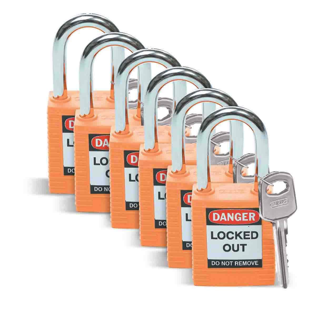Candado de Seguridad de Nailon, 38.50mm x 86.50mm x 19.50mm, Naranja, Paquete de 6