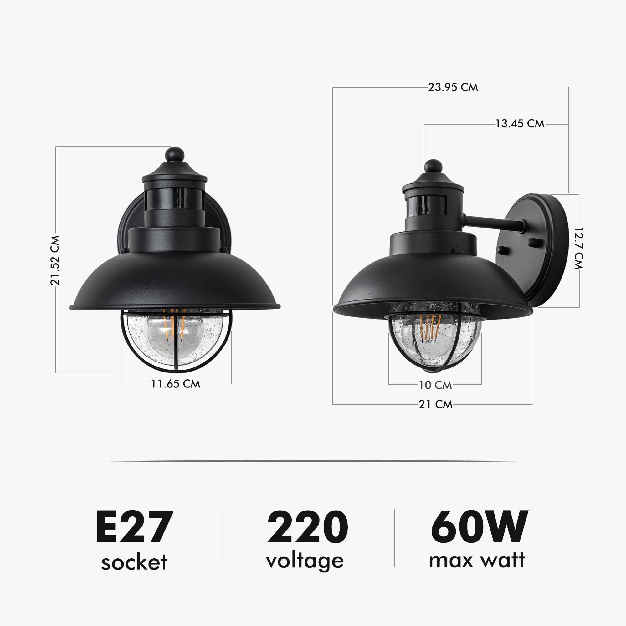 FTL Applique Murale Exterieur avec Détecteur de Mouvement, Porche Lampe Murale en Verre Bullé, E27 Grange Lumière Extérieure avec Capteur de Mouvement, IP44 Luminaire Exterieur Lanterne pour Jardin