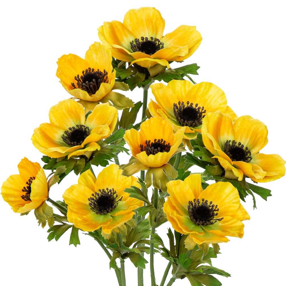 Yellow Anemone Flowers Artificial 21.7" Faux Flowers Silk Flowers with Stems Realistic Fake Flowers for Decoration Faux Anemone Artificial Flowers