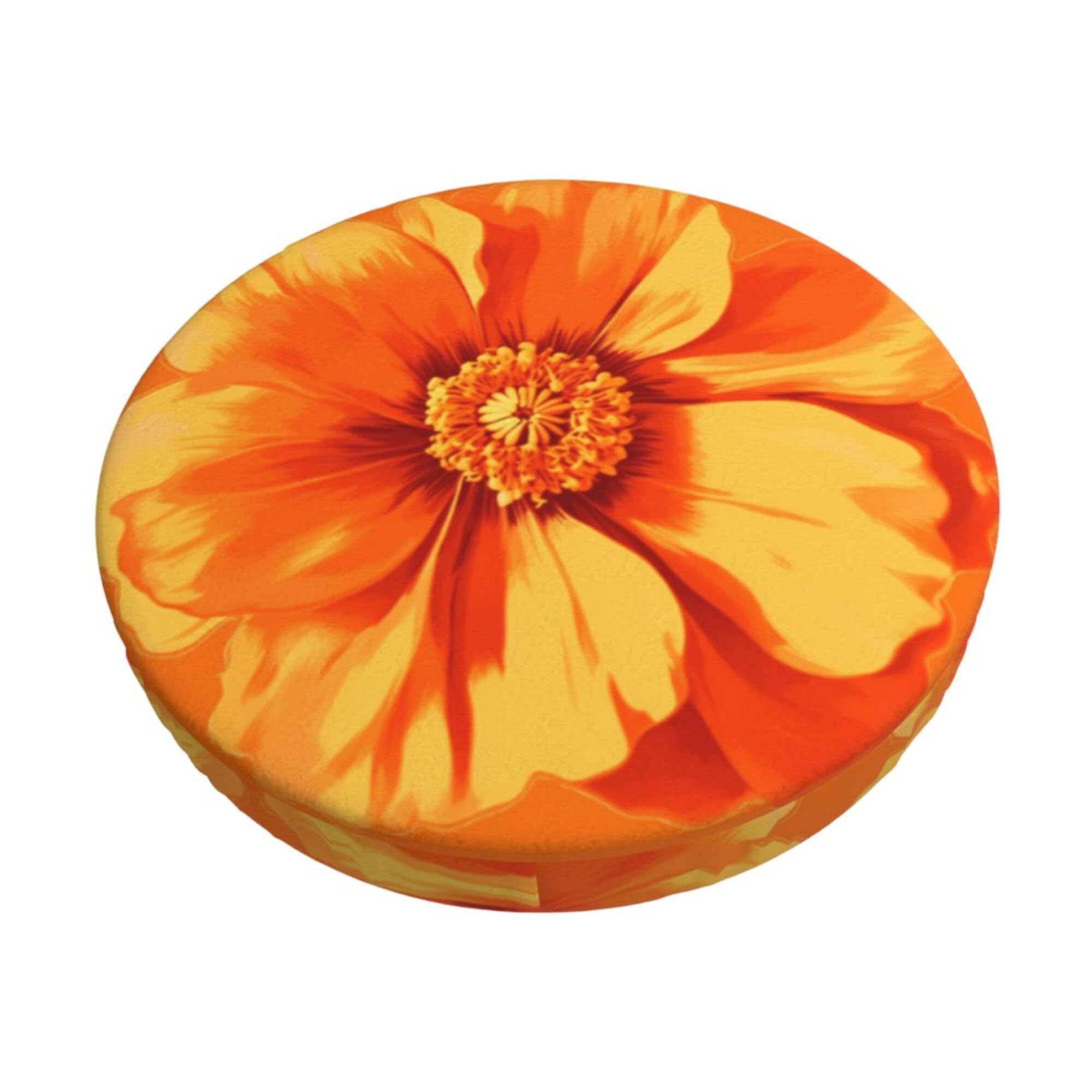 Velvet Round Stool Covers, 3 Layers Bar Stool Covers with Thin Pad, Large Orange Flower Round Stool Cushion Cover Water-Resistant Bar Chair Covers for 12-14" Round Barstools