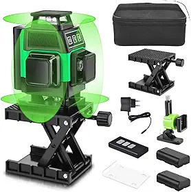 Nível Laser 4D 16 Linhas Verde Profissional,Autonivelamento ±3° e IP54,Nivel a Laser Profissional,Com 2 Baterias E Controle Remoto,para Alvenaria e Reformas Domésticas