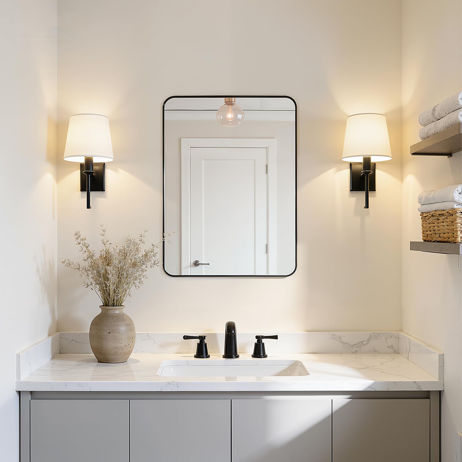 WOLTU Specchio da Parete Rettangolare 50x70 cm, Specchio Bagno Moderno con Pellicola Antischeggia, Cornice in Metallo Nero, Orizzontale e Verticale, per Soggiorno, Camera da Letto, Corridoio