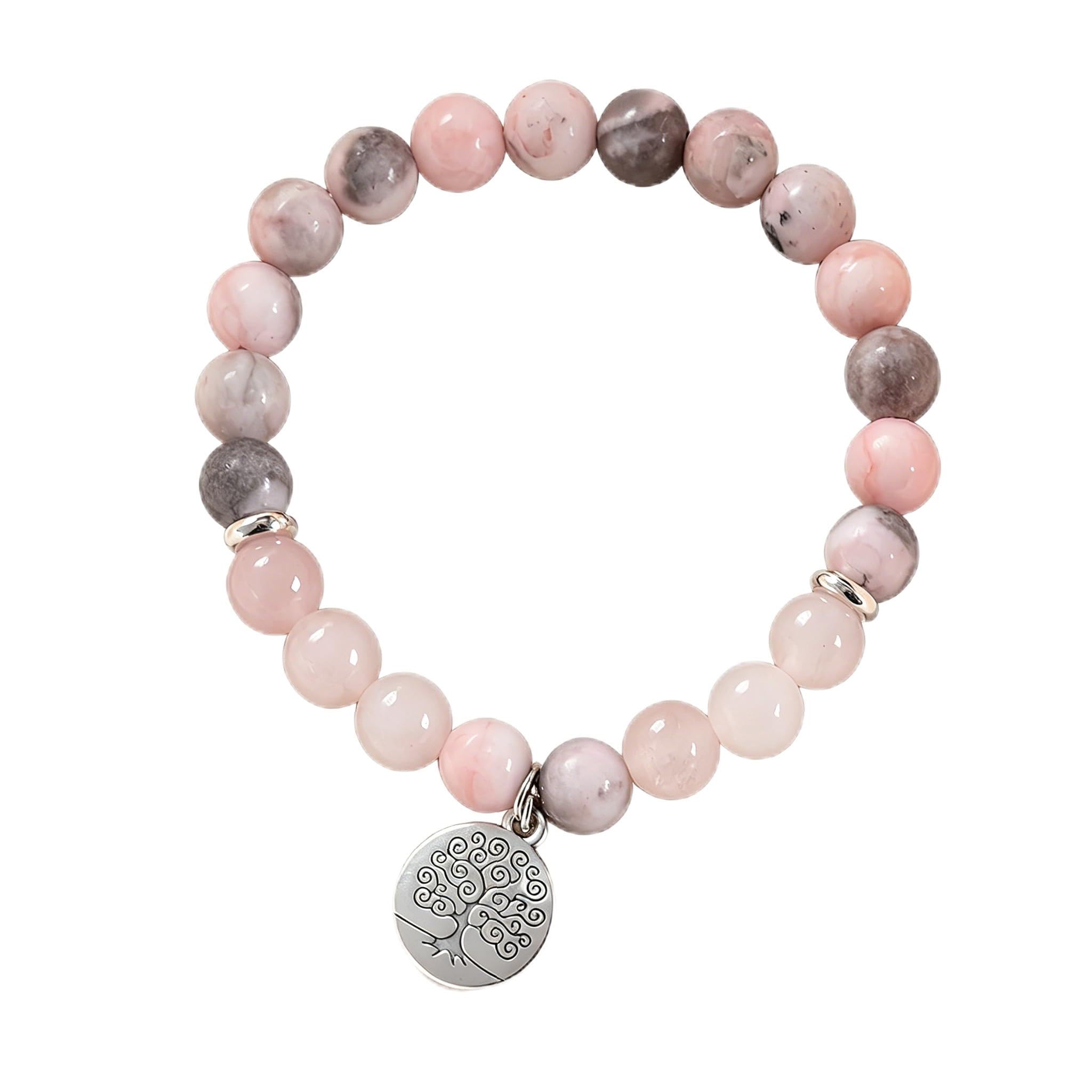 8 mm Beaded Healing Stones Rose Quartz Pink Zebra Jade Bransoletka dla kobiet, bransoletka z kamieni leczniczych do jogi i czakry, dla kobiet, par i przyjaźni
