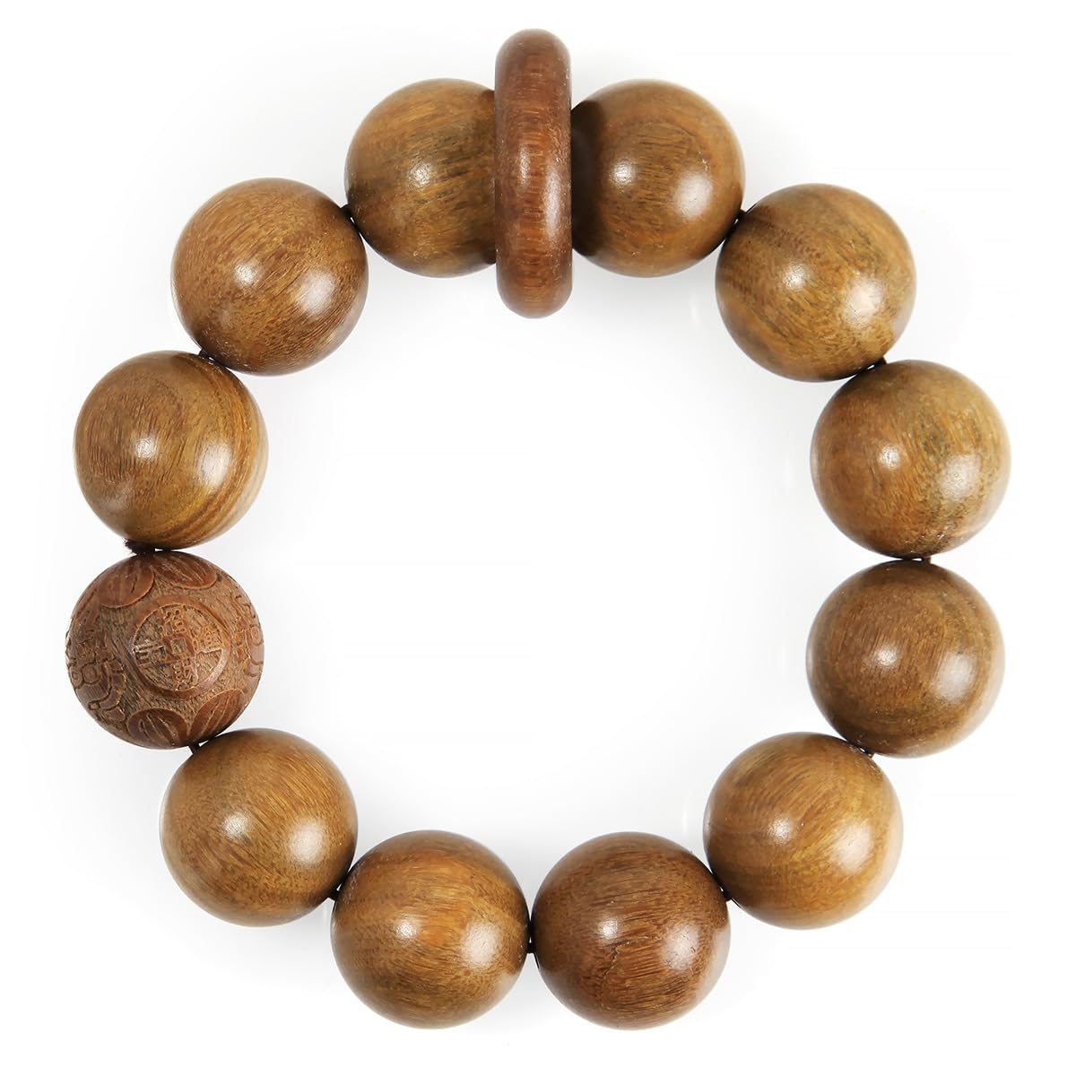 Guptue Handcrafted Neutral 12 Beads Natural Sandalwood Prayer Bead Chain Wrist Meditation Star Ring Circular Stress Relief bracelet Rosary Beads for