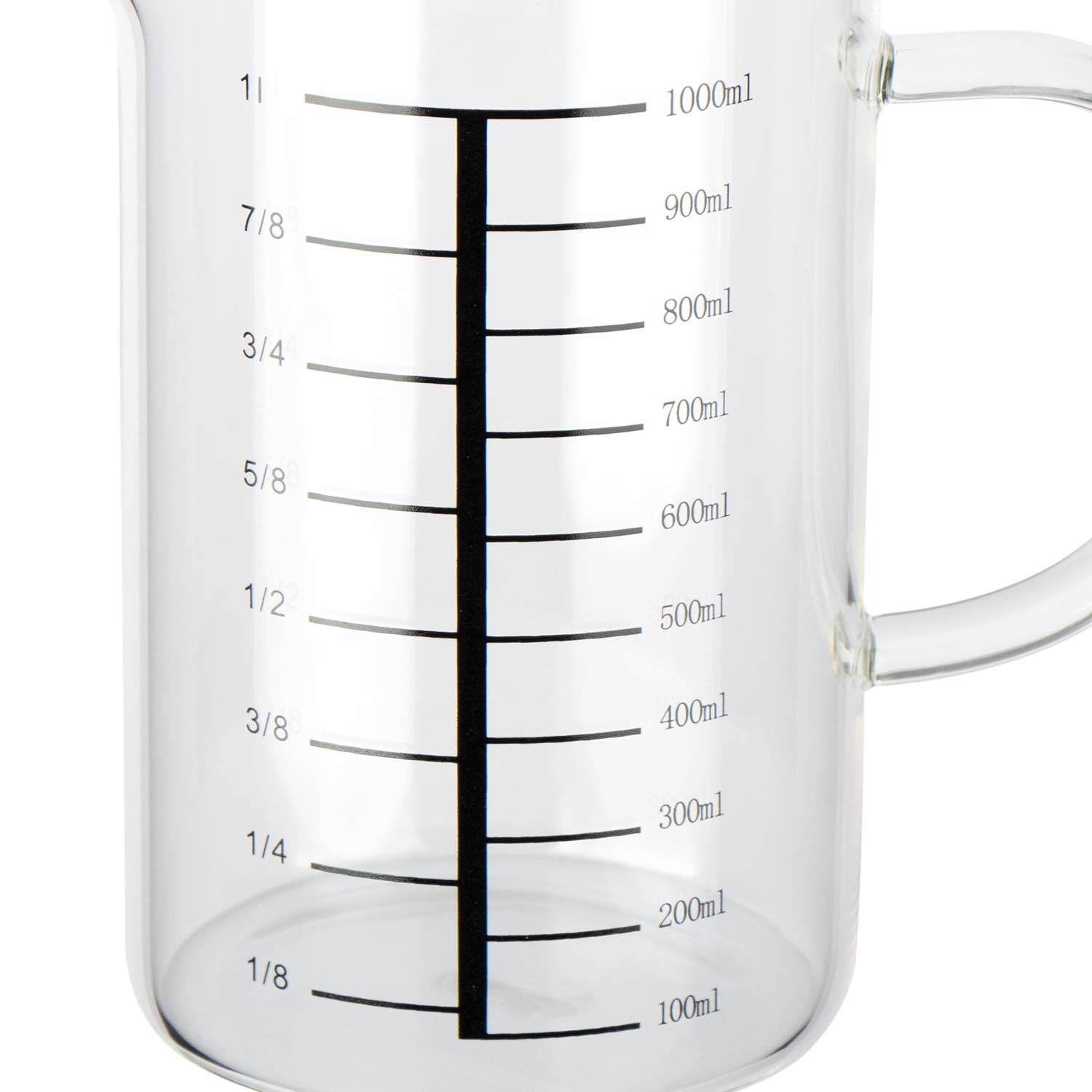 com-four® 3x jarra medidora de vidrio 1 litro, resistente al calor | asa y boquilla para cocina y repostería