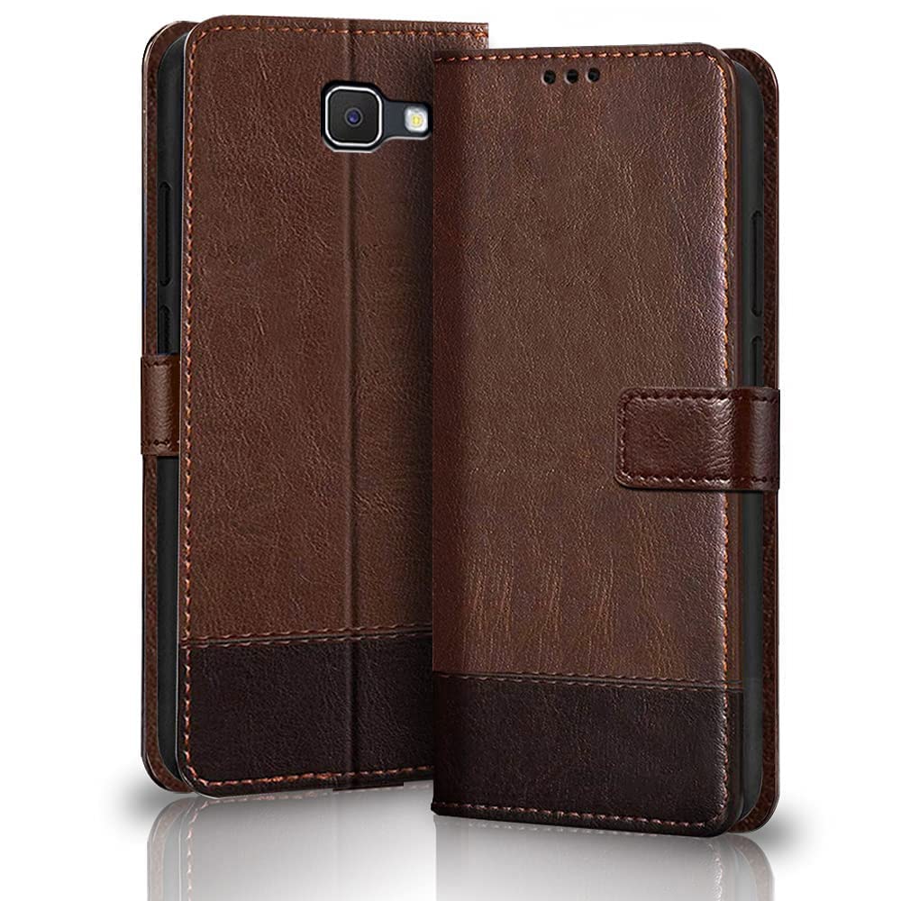TheGiftKart Dual-Color Leather Finish Inbuilt Stand & Pockets Back Flip Cover for Samsung J7 Prime / On7 Prime/On Nxt (Brown & Coffee) (B09TKDPJ42) Amazon Price History, Amazon Price Tracker