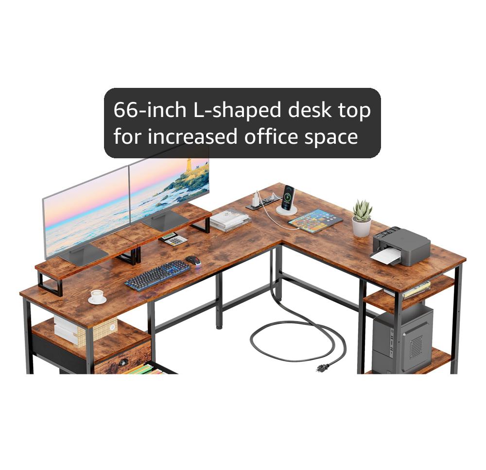 Amazon.com: Furologee 66” L Shaped Desk with Power Outlet Amazon.com: Furologee 66” L Shaped Desk with Power Outlet