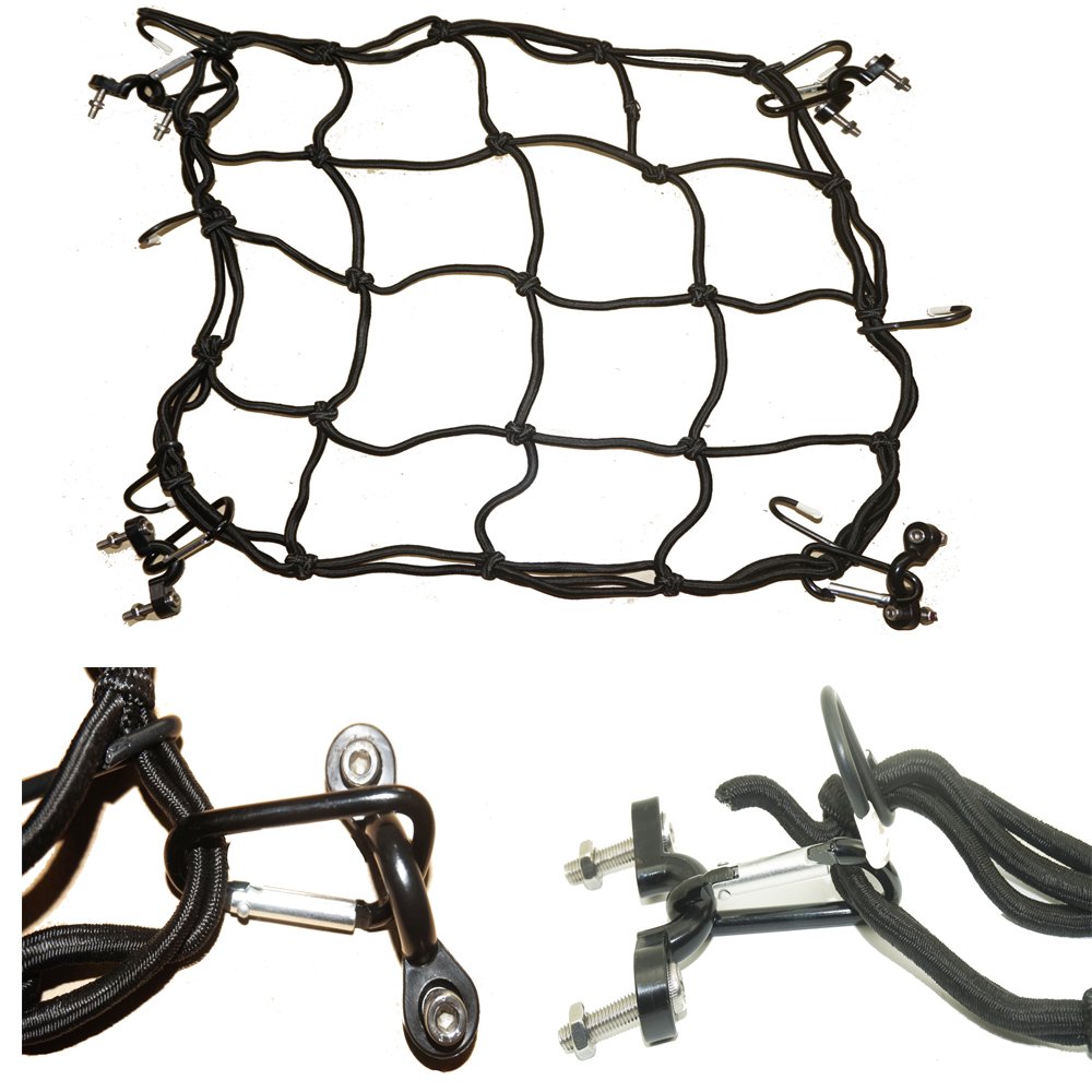 Premium Kayak Deck Cargo Net Kayak Cargo Bungee Net Hitch Mount Cargo Carrier ?30 CM x 30 CM?- thick Cord - 6 Hooks - 4 pad eyes ?Includes screws and nuts?- 4 Carabiner