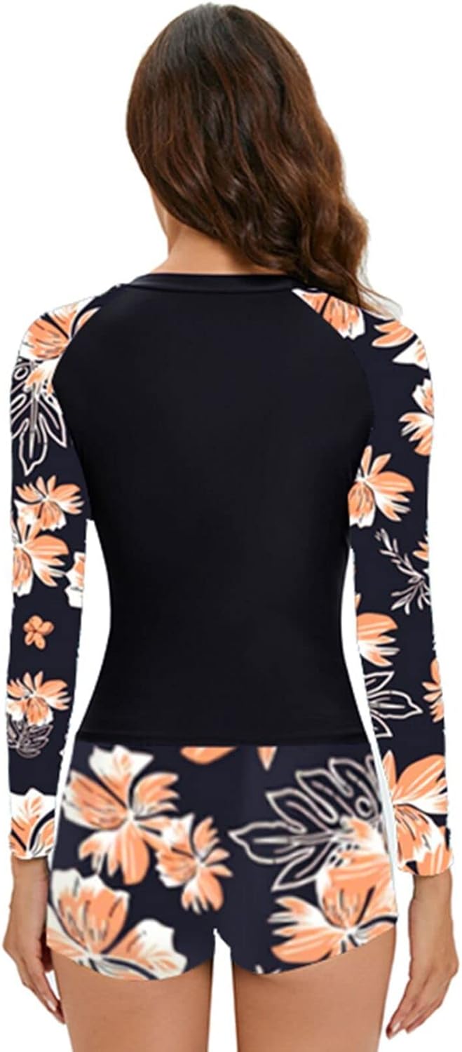 Women's Two-Piece Long-Sleeved Sun Protection Clothing Fashion Printed Swimsuit Water Sports Clothing