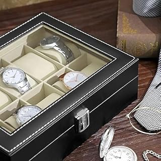 صندوق ساعات ومجوهرات بوكس 12 خانة - حماية وتنظيم مضمون! بطانة ناعمة مساحات واسعة لـ ساعة الحجم المثالي 31×21×8 سم. مثالي للسفر وللهدايا|من عام