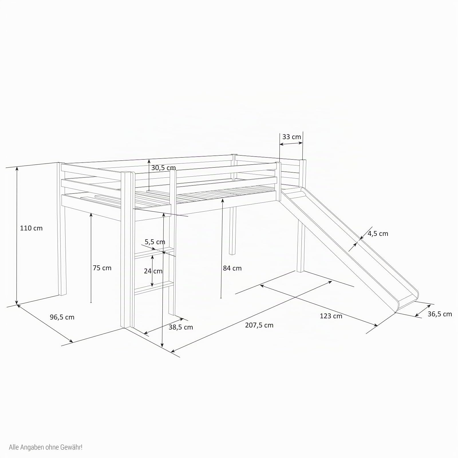 Homestyle4u Kinderhochbett 90x200 cm Weiß - Kiefer Spielbett mit Rutsche | Hochbett inklusive Lattenrost, Vorhang in Blau, Tunnel und Leiter. Massivholz Kiefer für das Kinderzimmer.