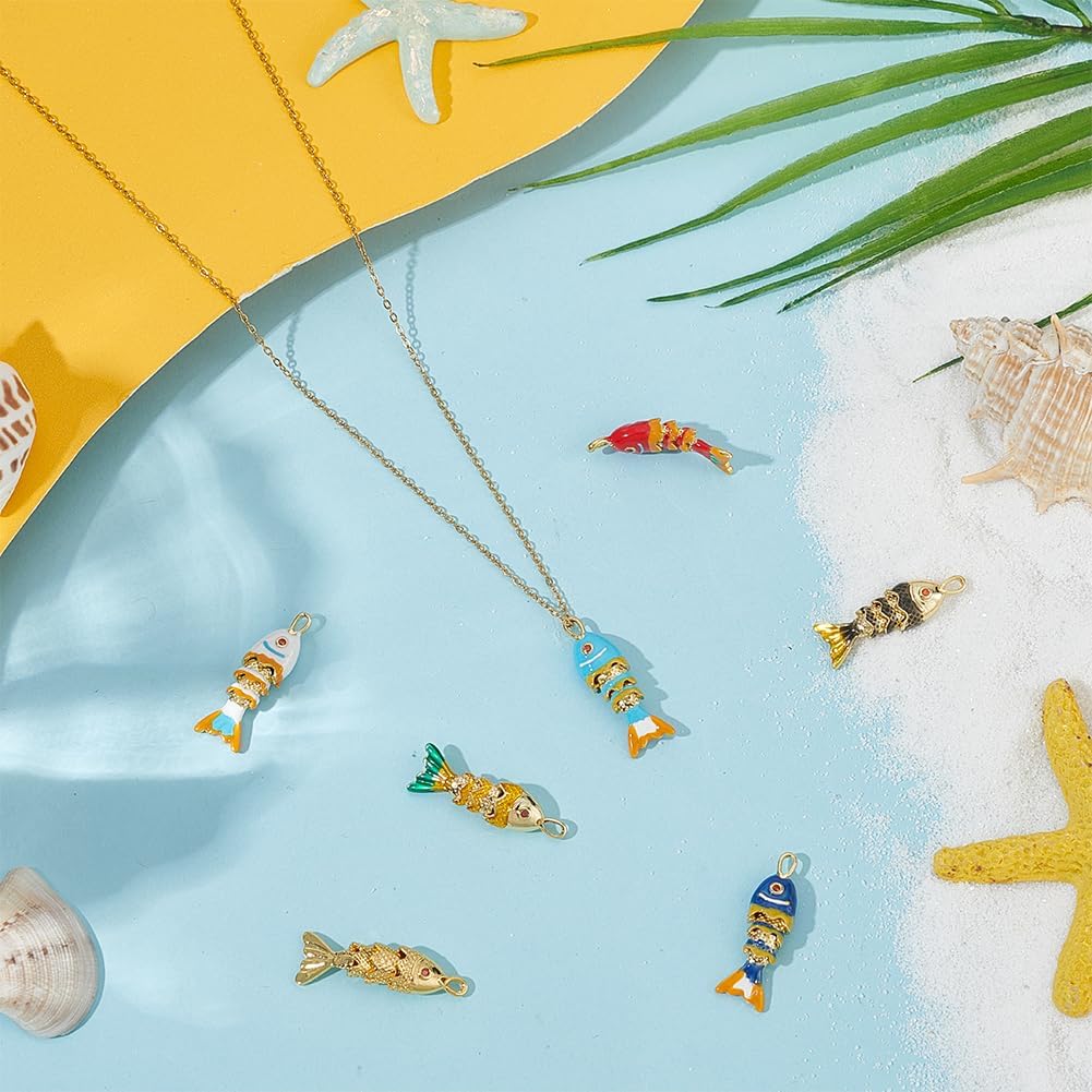 7Pcs Gold Fish Pendant 3D Fish Charms Brass Enamel Sea Animal Charm with Loop Cute Ocean Pendants for Jewelry Making DIY Necklace Earrings Bracelet Beading Crafts Supplies - Image 4
