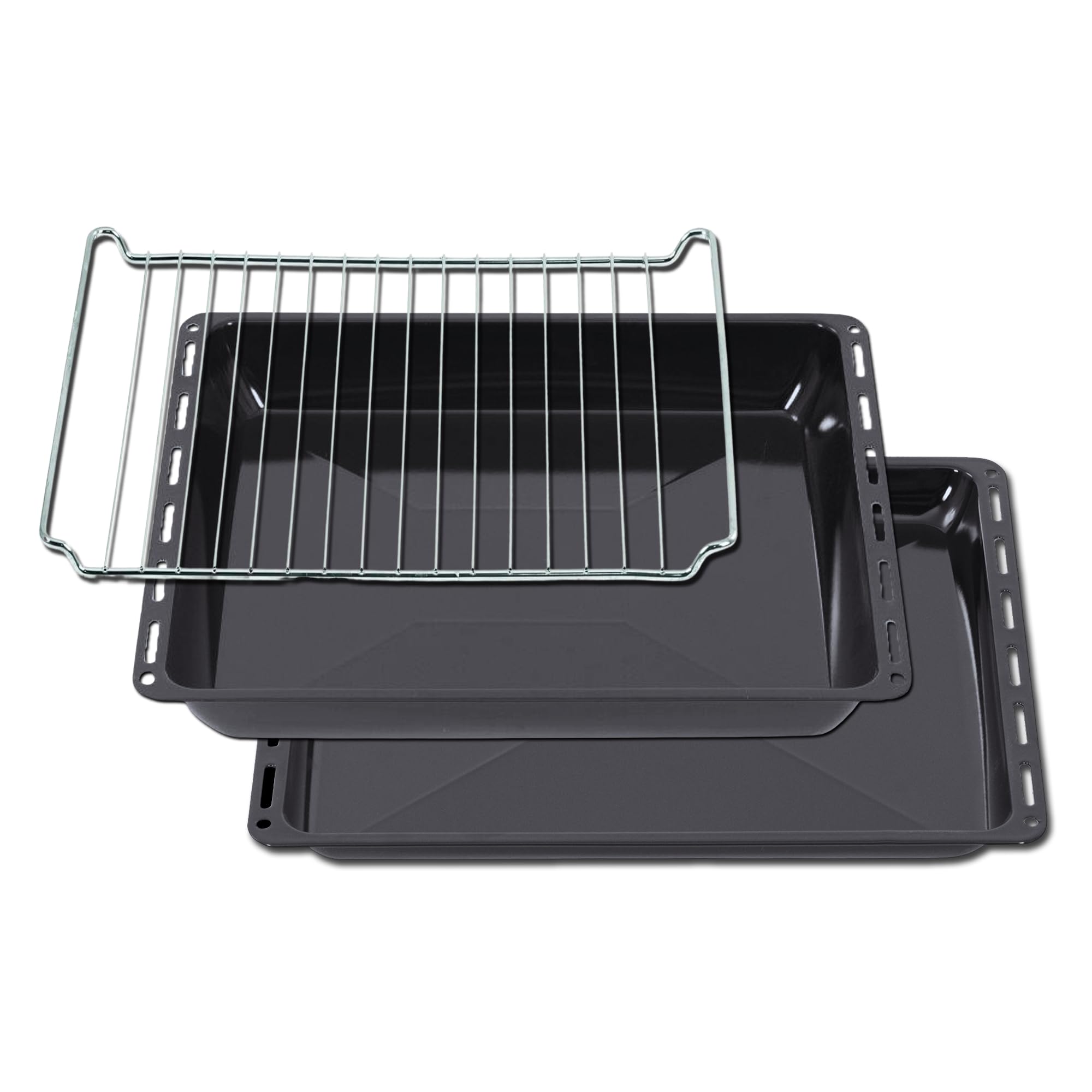 ICQN Backblech & Gitter Set 422 × 370 × 30 & 45 mm, Kompatibel mit Electrolux, AEG, IKEA, Zanussi & Juno, Emaillierte Backbleche für Backofen & Herd
