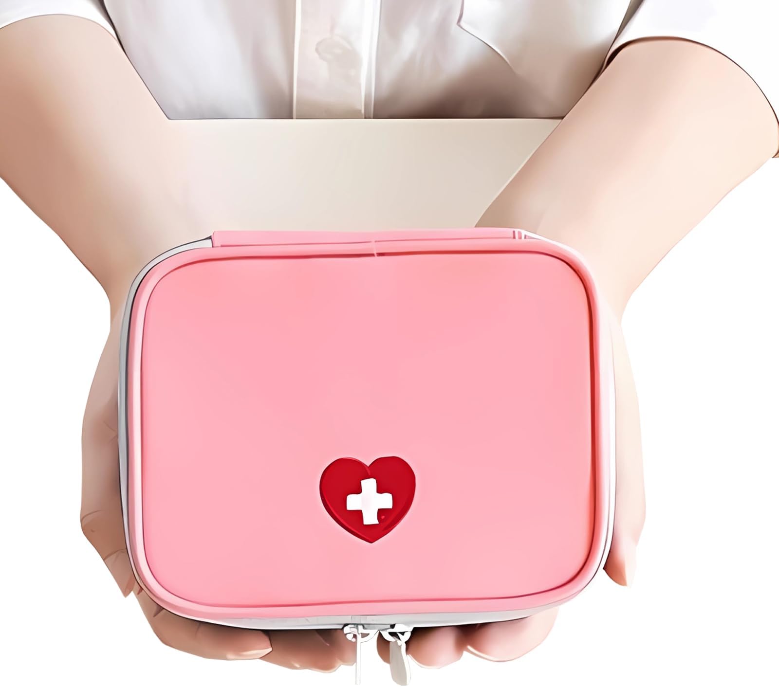 LinsiterPolyester Lingcat Portable Mini First Aid Pouch, Empty Travel Medicine Bag Double Zippers Handy Pills Pocket For Travel School Home, Small Size, Pink