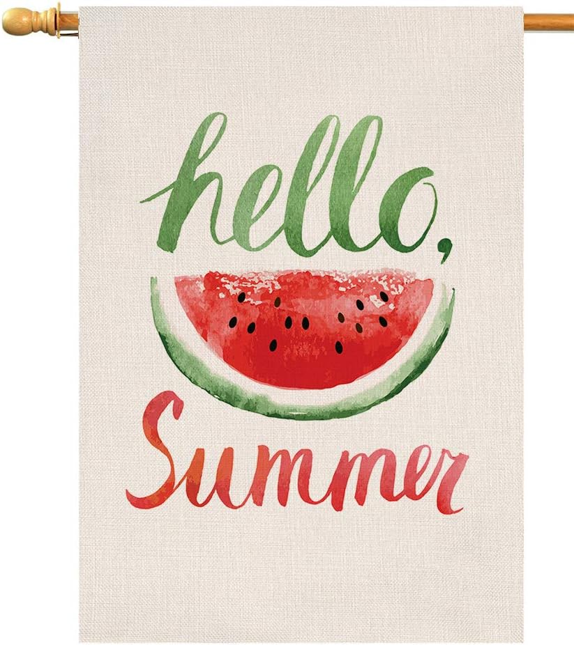 Summer Watermelon House Flag Vertical Double Sided Burlap Yard Outdoor Decor 28 x 40 Inch