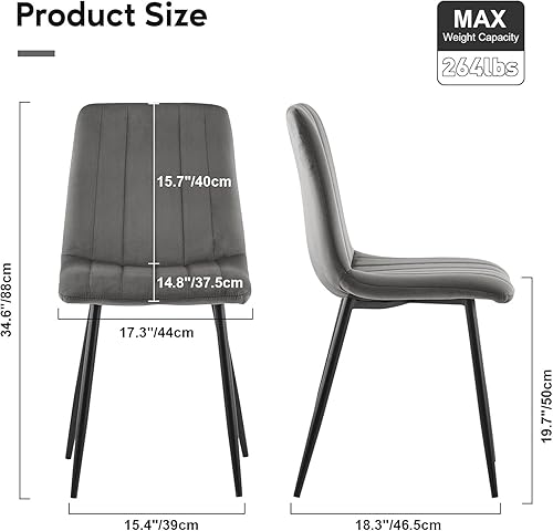 Miniatura 3 de TUKAILAi Juego de 2 sillas de comedor de terciopelo, sillas de cocina tapizadas con respaldo y patas de metal resistentes, sillas de recepción