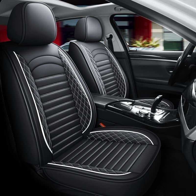 Housse de siège auto universelle en cuir PU noir et blanc, ensemble complet avec coussin rembourré
