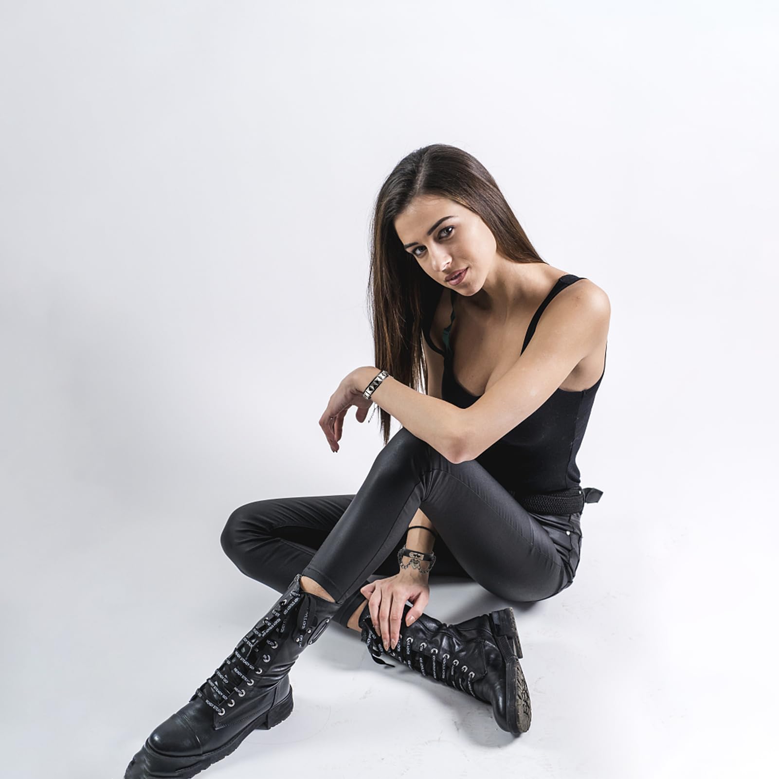 ZKLYPJ 6Pcs Punk Goth PU Leather Bracelet Studded Spike Rivet Buckle Wristband Cuff Bangle Black Gothic Steampunk for Men Women Unisex 80s Cool Rock Style Party Favors Jewelry Cosplay Night Club Sexy Gift Halloween Christmas Accessories