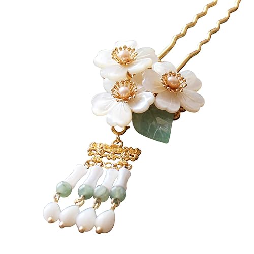 Original hecho a mano latón clásico cierre de pelo concha perla decoración chino estilo tradicional palillos chales alfileres palillos para el pelo,