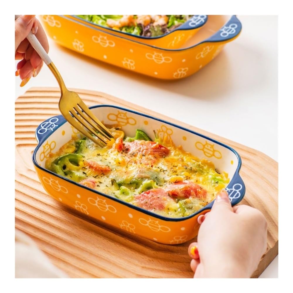 Naczynia do pieczenia Talerz obiadowy do pieczenia warzyw, piękna ręcznie malowana podwójna miska ceramiczna do zapiekania ryżu(550ml)