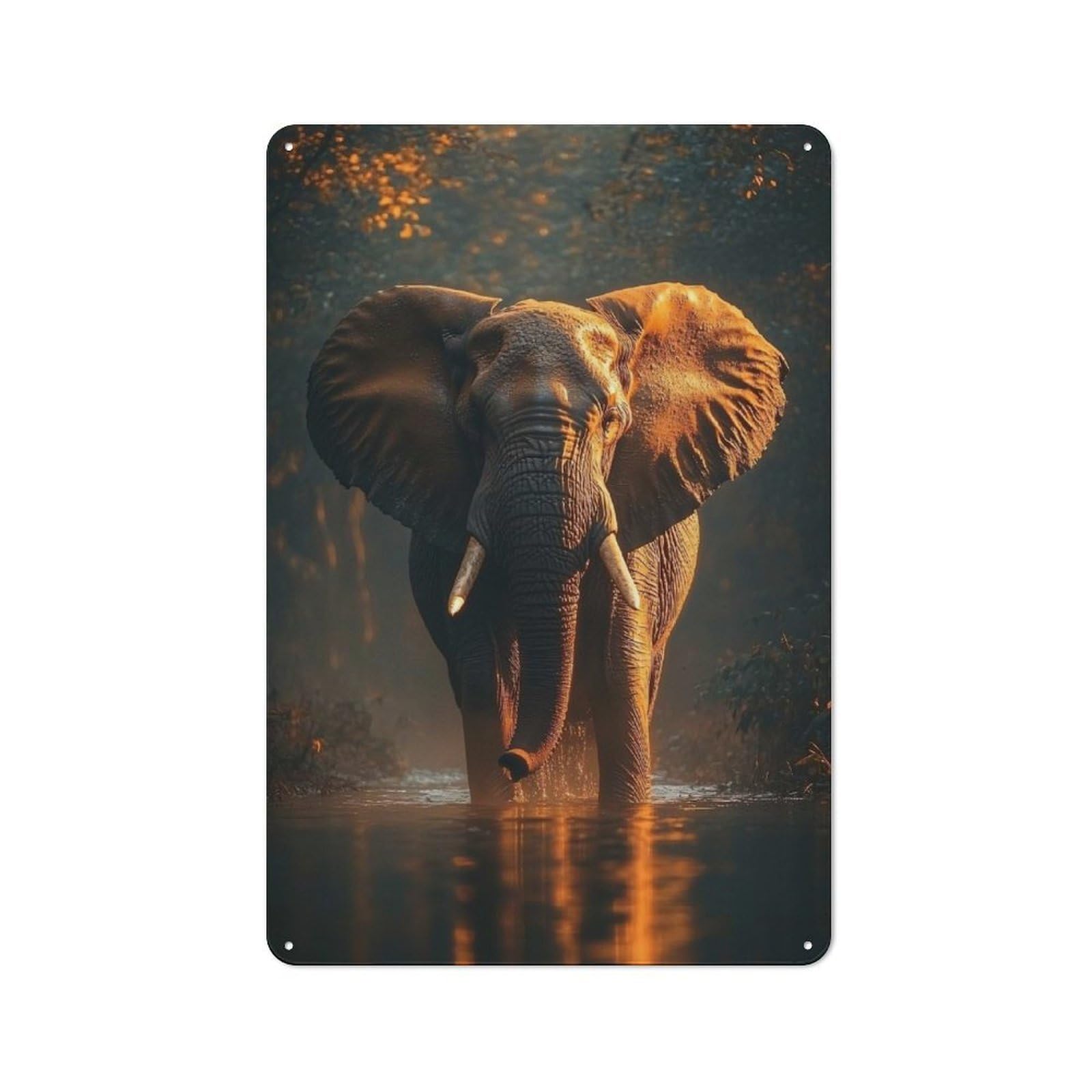 Junmoney Style Tin Wall Plaque 30X20cm With Elephant In Water For Hobby Room Or Studio, For Kitchen, Dining Room And Home Bar Wall Decor