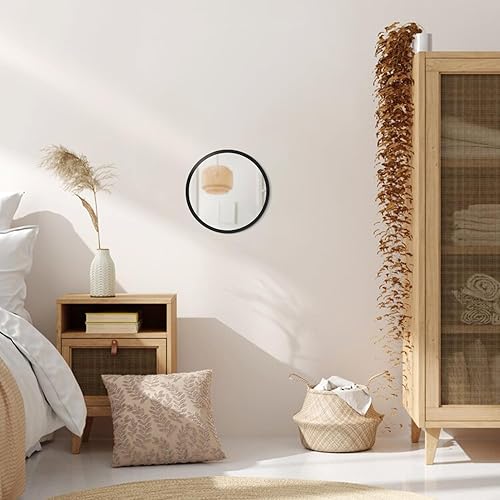 Miniatura 4 de JJUUYOU Espejo de pared redondo con marco de madera, 9.1 in de pared, espejos decorativos para dormitorio, espejo circular, estilo granja, espejo de