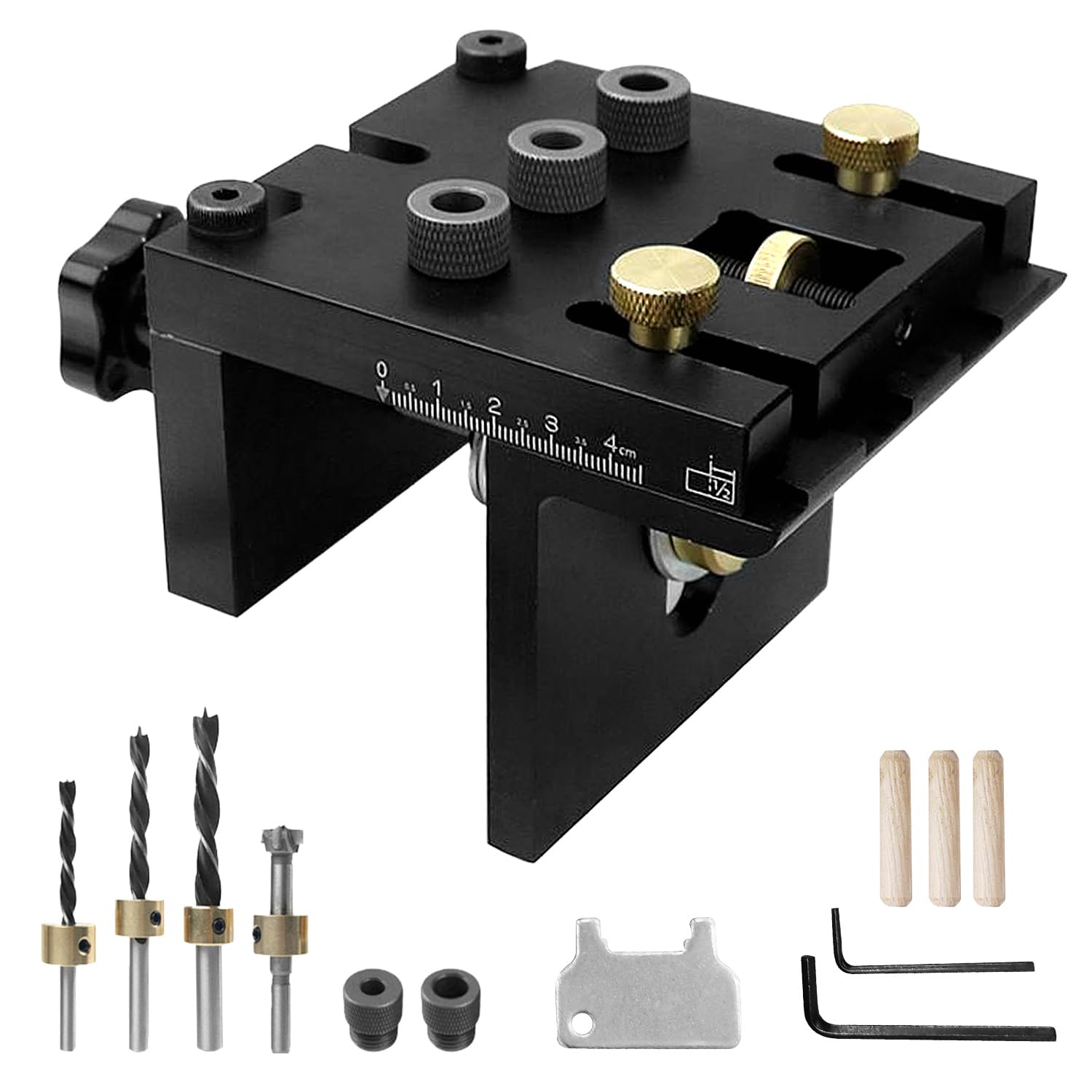 3 in 1 Dima per Spinatura Legno set, Foratura Precisa di Tasselli Legno 6/8/10/15 mm, Modulo Rimovibile, Strumento Ausiliario Tasselli con Clip Posizionamento, Strumento Ausiliario Foratura (nero)