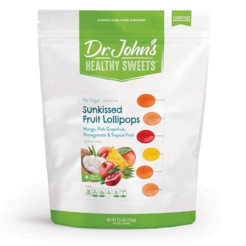 Dr. John's Healthy Sweets sin azúcar Sunkissed Fruit Oval Lollipops (150 unidades, 2.5 lb)