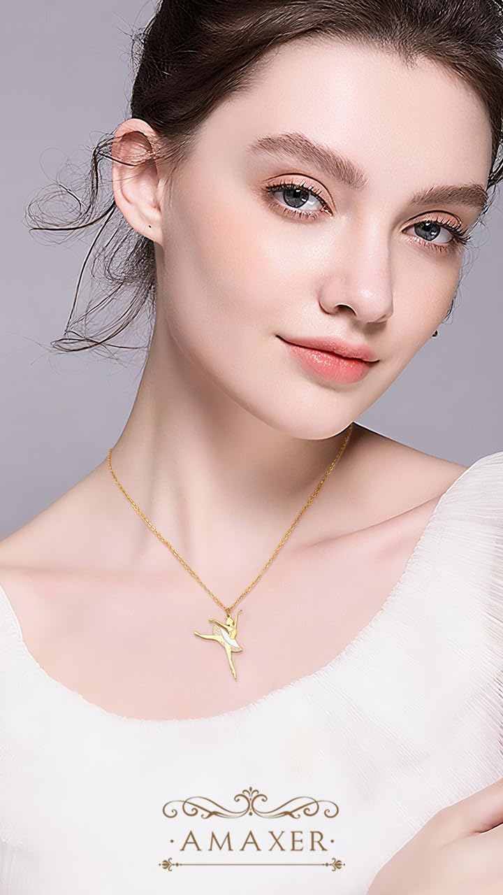 Amaxer Adjustable Ballet Dancer Necklace Stainless Steel Pendant with Craft Cut & Oil Drop Design for Dance Enthusiasts - Image 2