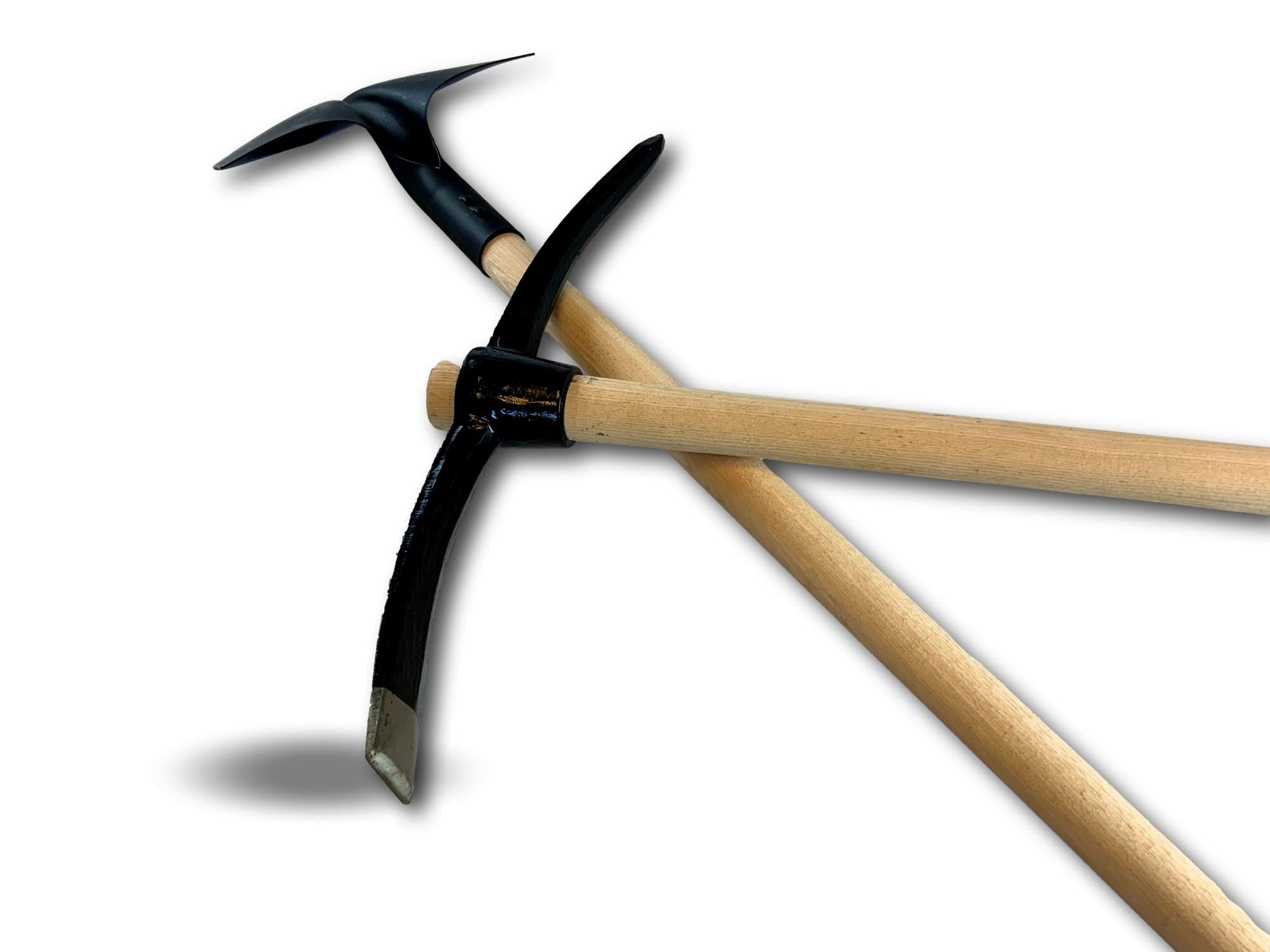 Kibros Kit pioche terrassier 90 cm + Pelle maçon 130 cm tête Acier | Pioche manche 90 cm + pelle ronde 130 cm, manches bois fabriqués France, têtes acier, terrassement maçonnerie BTP.