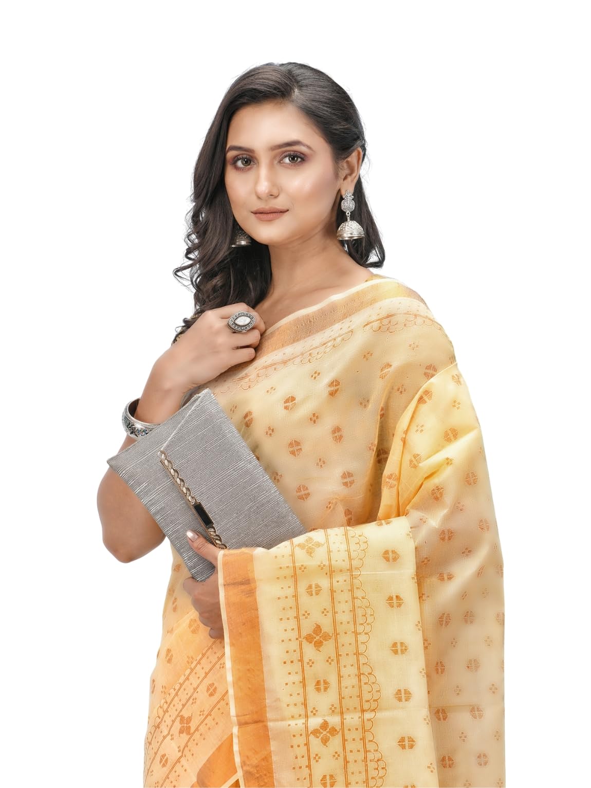 db desh bidesh Women's Cotton Saree Printed handloom Tant Saree Design Pure Cotton Sarees for Women Without Blouse Piece (Gold)-picture-33