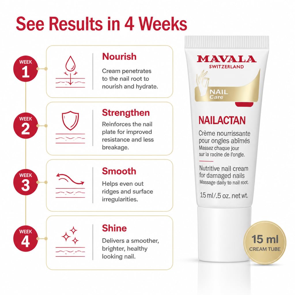 Mavala - Crème Nourrissante Nailactan pour Ongles Abîmés, Secs, Dévitalisés, Cassants, Friables - Soin Réparateur Nutritif et Hydratant de la Plaque Cornée - 15ml