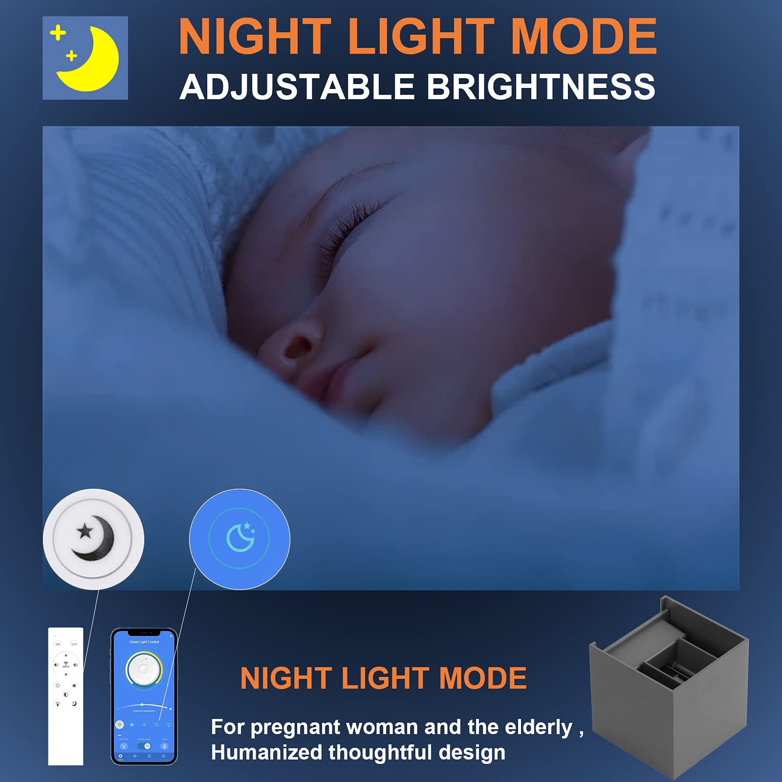 K-Bright Lampada da parete intelligente a 2 pezzi, applique LED dimmerabili, Illuminazione da parete 3000K-6000K con telecomando, angolo del fascio regolabile IP65 per interni/esterni, grigio scuro