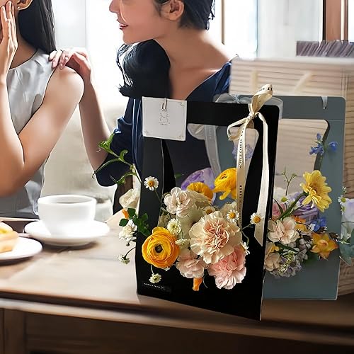 Miniatura 7 de BBJ Craft Bolsas de regalo de papel para ramo de flores, ramo de floristería, bolsa de embalaje con asa, 5 unidades (blanco)