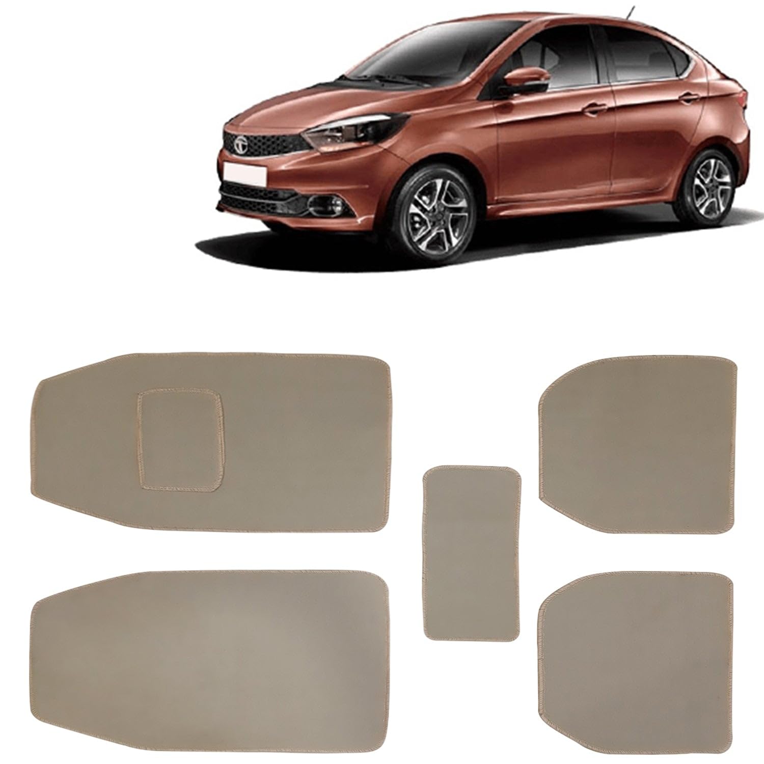 Kingsway Carpet Style Universal Car Mats for Tata Tigor, 2017 Onwards Model, Beige Color Anti Slip Car Floor Foot Mats, Complete Set of 5 Piece, Executive Series