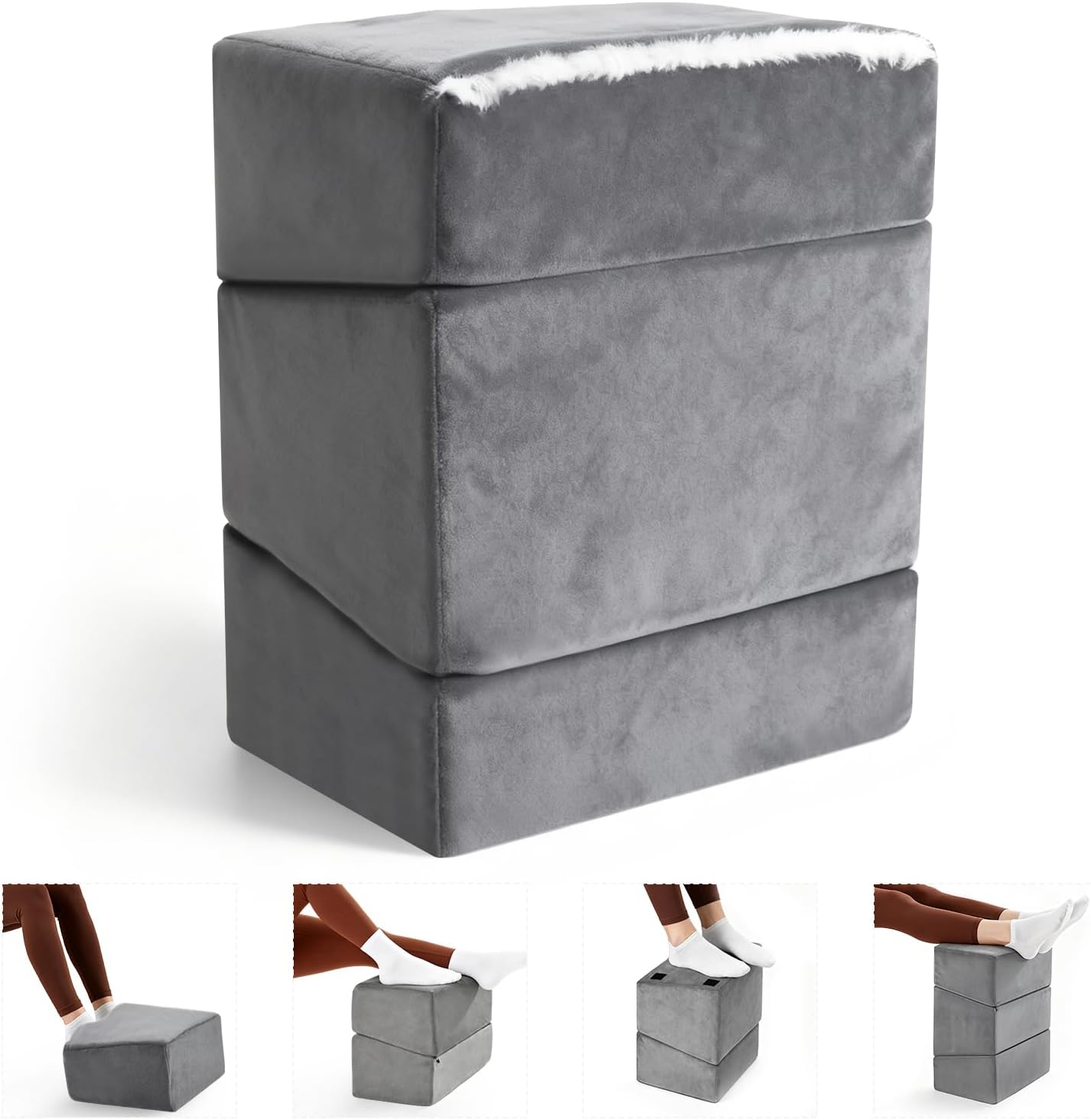 Foot Rest Under Desk for Office 3 Adjustable Heights, Memory Foam Plush Foot Stool Relax Back, Hip, Legs Discomfort Relief, Ergonomic Footrest for Office & Gaming Chair